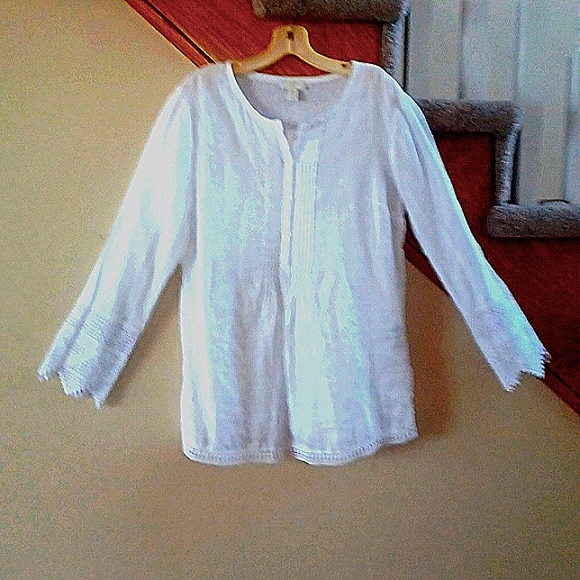 ST TROPEZ LINEN LONGSLEEVE LACE TUNIC NWT SIZE MEDIUM - Picture 3 of 16